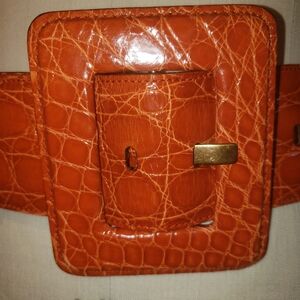Rare YSL genuine alligator crocodile skin burnet orange wide corset cinch belt